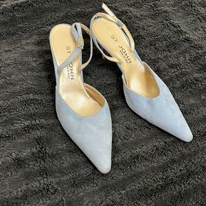 St John Powder Blue Suede Low Pointed Slingback Heel